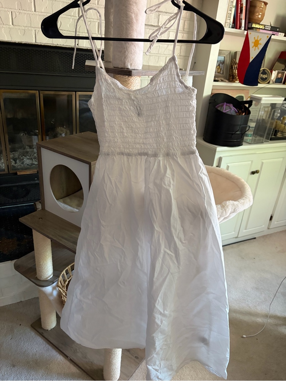 S White Smocked Tie-Strap Sundress